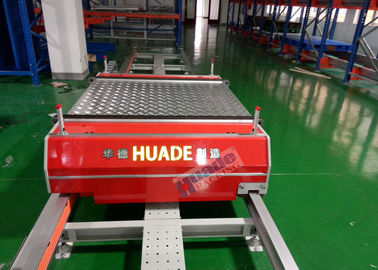 Red Automated Storage Retrieval System Dual Rail Annular Ferry Car Transmitting Pallets
